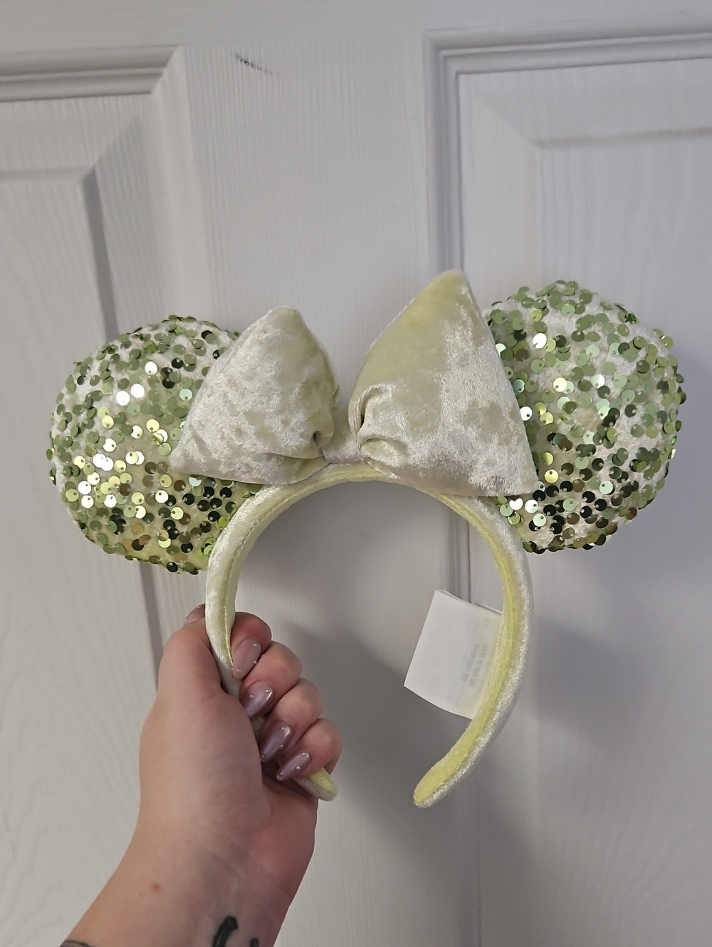 Womens Sequin Mouse Ear Headband in Light Green